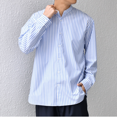 SHIPS any: LIM BLESS ソリッド / ストライプ バンドカラー シャツ 25AW◇