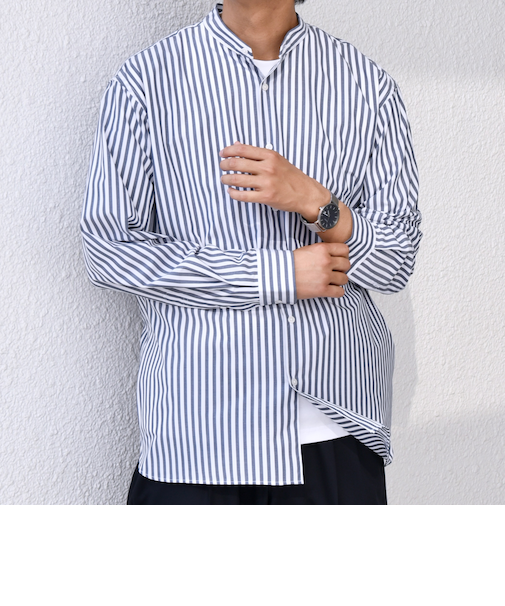 SHIPS any:〈洗濯機可能〉LIM BLESS ソリッド / ストライプ バンドカラー シャツ 25AW◆