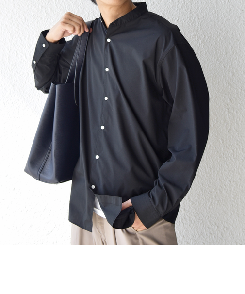 SHIPS any:〈洗濯機可能〉LIM BLESS ソリッド / ストライプ バンドカラー シャツ 25AW◇