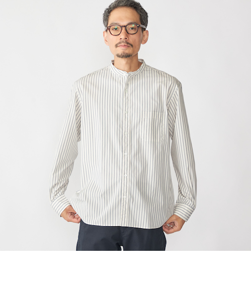 SHIPS: 100S バンドカラー ストライプ シャツ｜シップスの通販｜&mall