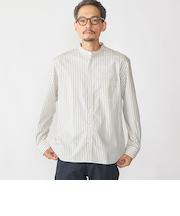 SHIPS: 100S バンドカラー ストライプ シャツ