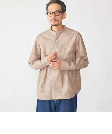 SHIPS: 100S バンドカラー ストライプ シャツ