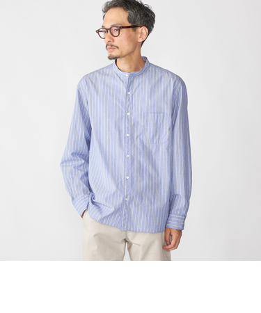 SHIPS: 100S バンドカラー ストライプ シャツ