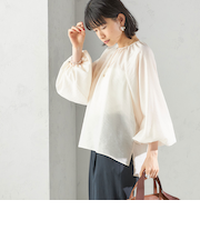 〈手洗い可能〉シアー バンブー ギャザー ブラウス