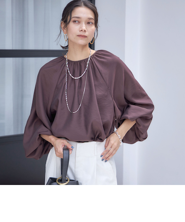 〈手洗い可能〉シアー バンブー ギャザー ブラウス