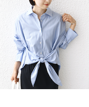 【WEB限定】〈手洗い可能〉ストライプ 2WAY リボン シャツ
