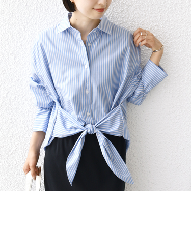 【WEB限定】〈手洗い可能〉ストライプ 2WAY リボン シャツ