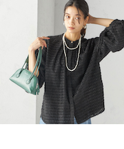 〈手洗い可能〉シアー ジャカード 袖 シャーリング ブラウス