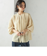 〈手洗い可能〉シアー ジャカード 袖 シャーリング ブラウス