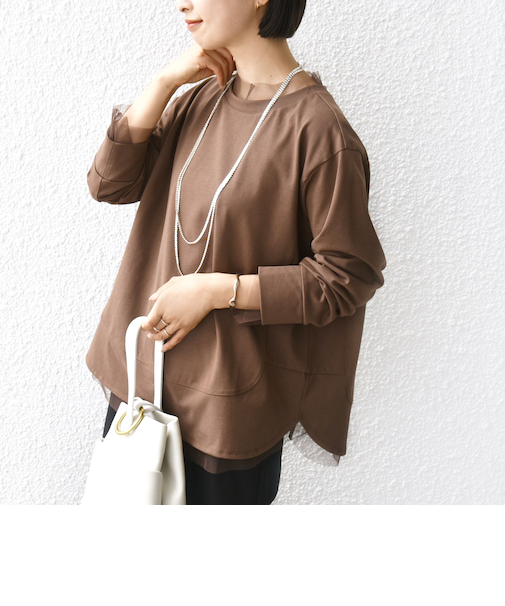 【WEB限定】チュール コンビ ラウンド カットソー