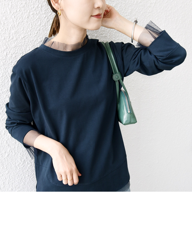 【WEB限定】チュール コンビ ラウンド カットソー
