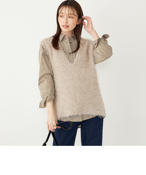 SHIPS Colors:〈手洗い可能〉フェイク フェザー Vネック ベスト◇