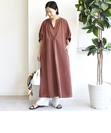 〈手洗い可能〉RENU ソフト タイプライター ギャザー ワンピース