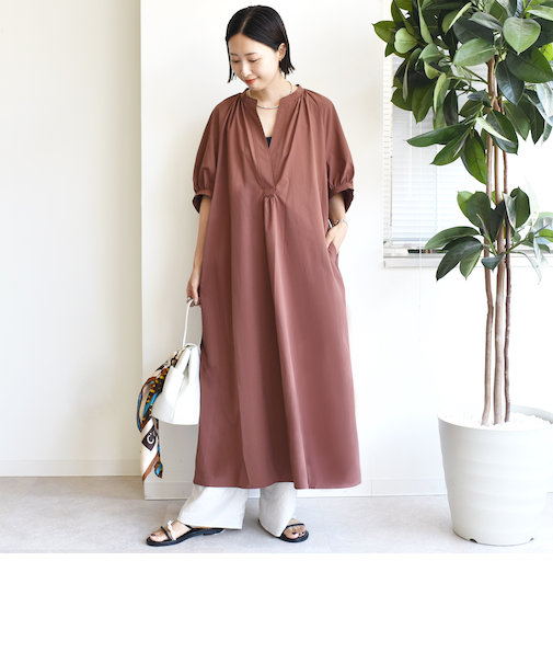 〈手洗い可能〉RENU ソフト タイプライター ギャザー ワンピース