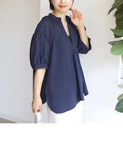 〈手洗い可能〉RENU ソフト タイプライター スキッパー 5分袖 ブラウス