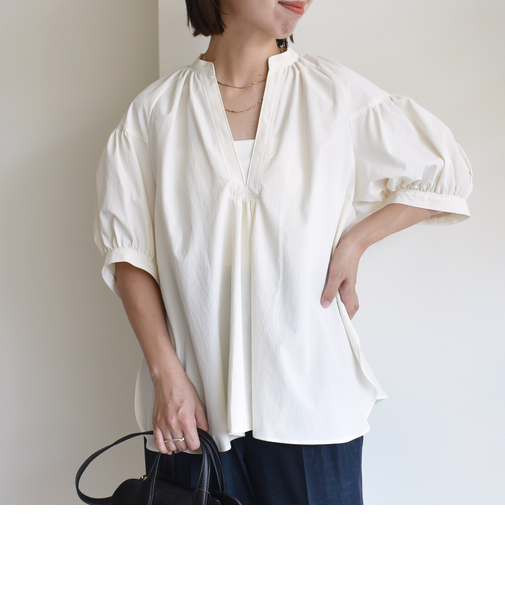 〈手洗い可能〉RENU ソフト タイプライター スキッパー 5分袖 ブラウス