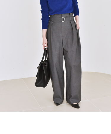 quaranciel:〈洗濯機可能〉ハンサム ハイウエスト ベルト ワイド パンツ