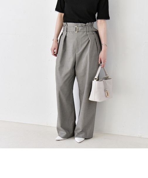 《一部追加予約》quaranciel:〈洗濯機可能〉ハンサム ハイウエスト ベルト ワイド パンツ