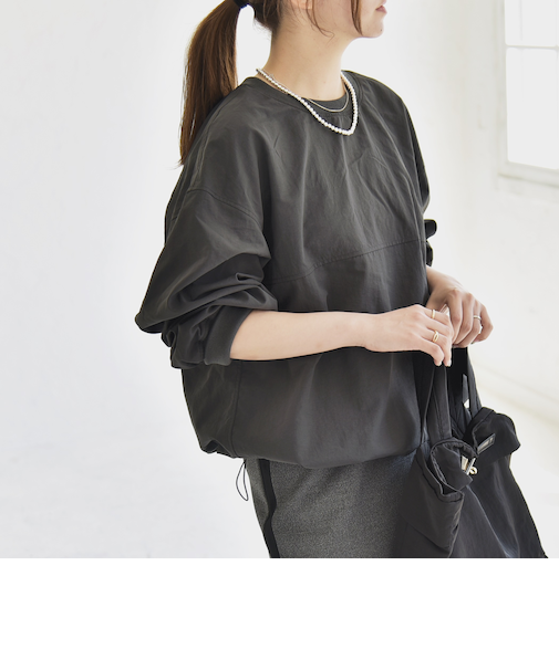 quaranciel:〈多機能/洗濯機可能〉ナイロン タスラン ドロスト ルーズ プルオーバー