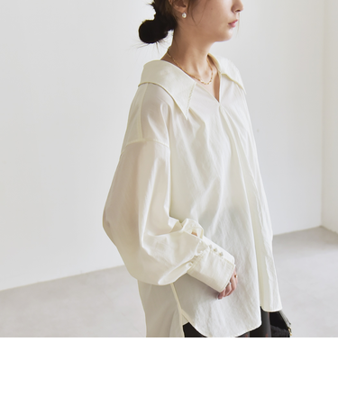 《予約》quaranciel:〈多機能/洗濯機可能〉ナイロン タスラン ビッグカラー シャツ ブラウス