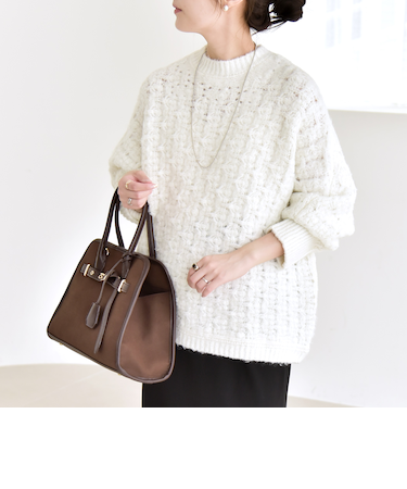 quaranciel:〈手洗い可能〉透かし編み クルーネック ドルマン ルーズ ニット プルオーバー