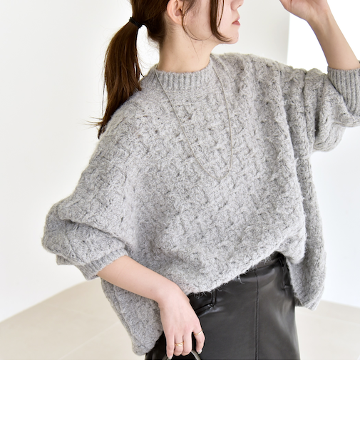 quaranciel:〈手洗い可能〉透かし編み クルーネック ドルマン ルーズ ニット プルオーバー