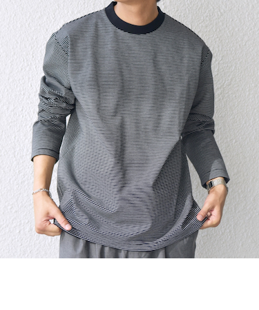 SHIPS any: デザインリブ ハイゲージ ポンチ マイクロ ボーダー Tシャツ (ロンT)◇