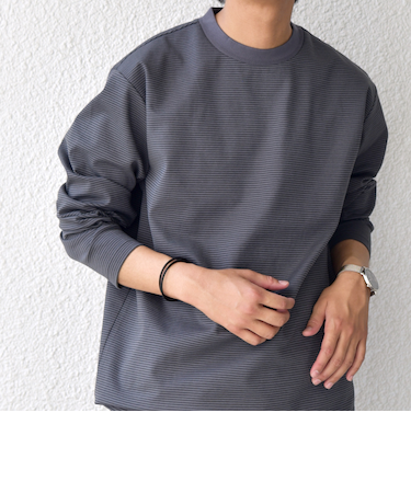 SHIPS any: デザインリブ ハイゲージ ポンチ マイクロ ボーダー Tシャツ (ロンT)◇