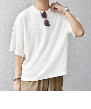 SHIPS any: ワッフル リラックス クルーネック Tシャツ◇