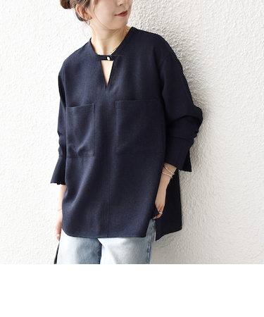 SHIPS any:〈洗濯機可能〉ツイード ライク オーバー ブラウス［NAVY BLUE］