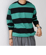 SHIPS any: ワイド カラー ボーダー スピンドル Tシャツ (ロンT)◇