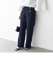 《予約》SHIPS any:〈洗濯機可能〉ツイード ライク セミワイド パンツ［NAVY BLUE］