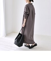 〈洗濯機可能〉ダブルクロス スタンドカラー ポケット シャツ ワンピース