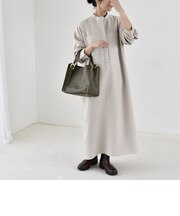 〈洗濯機可能〉ダブルクロス スタンドカラー ポケット シャツ ワンピース