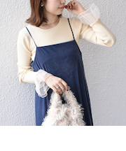 SHIPS Colors:〈手洗い可能〉チュール スリーブ リブ ニット◇