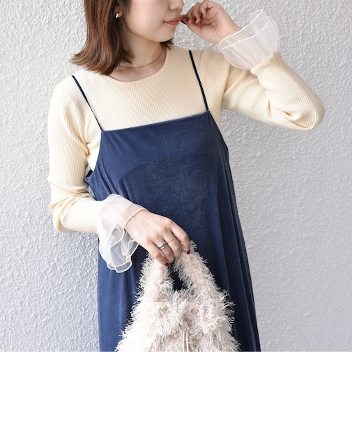 SHIPS Colors:〈手洗い可能〉チュール スリーブ リブ ニット◇