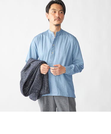 【SHIPS別注】Salvatore Piccolo: シャンブレー プルオーバー バンド シャツ