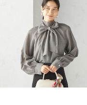 〈手洗い可能〉ウール混 シアー ボイル リボン ブラウス