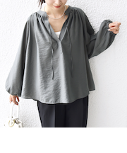 〈手洗い可能〉シアー タンブラー デザイン ギャザー ブラウス