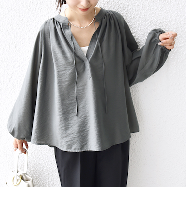 〈手洗い可能〉シアー タンブラー デザイン ギャザー ブラウス