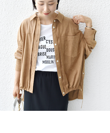 〈手洗い可能〉ポリエステル スエード 裾 ドロスト シャツ 羽織