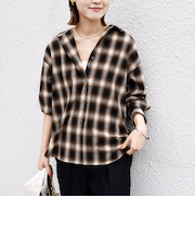 【WEB限定】〈洗濯機可能〉オンブレチェック ギャザー シャツ 羽織