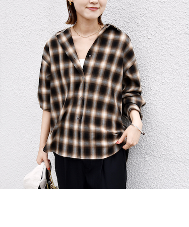 【WEB限定】〈洗濯機可能〉オンブレチェック ギャザー シャツ 羽織