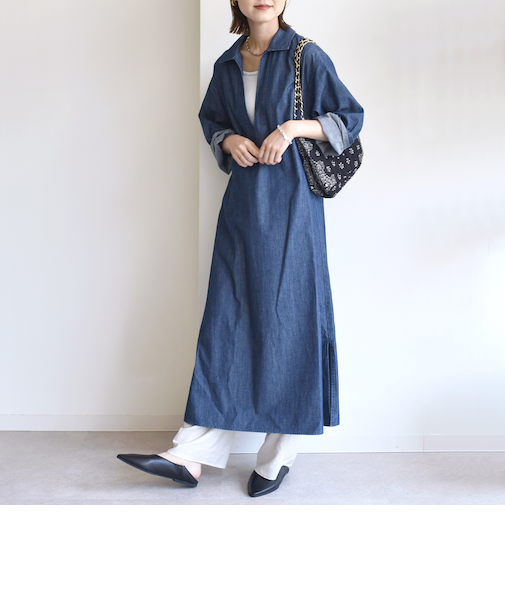 《予約》【WEB限定】〈洗濯機可能〉スキッパー デニム ワンピース