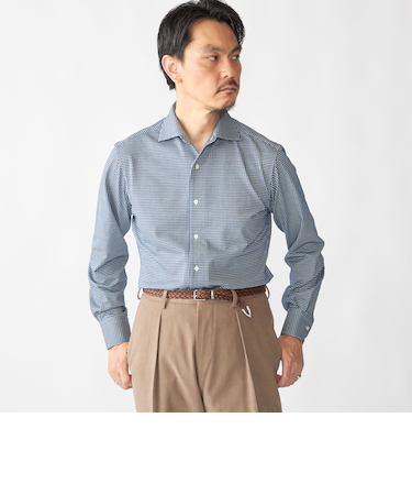 SHIPS: ジャージー ギンガムチェック ワンピースカラー シャツ