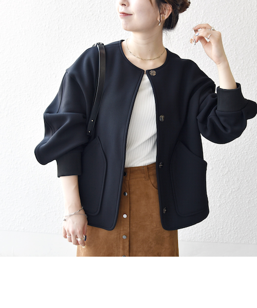 タグ付き未使用♪シップスゆったりウォータープルーフ加工ジップアップブルゾン♪ 予約》SHIPS any:〈洗濯機可能〉ダンボール ノーカラー
