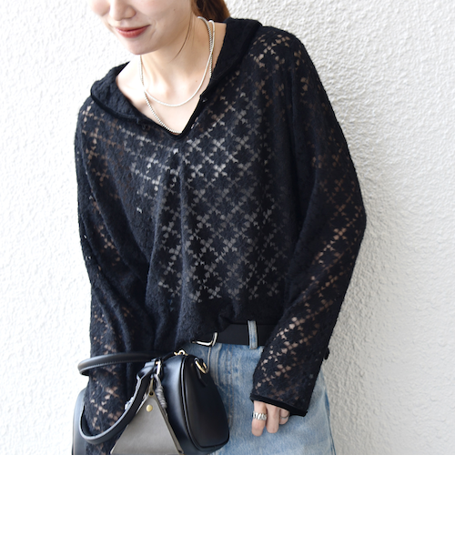 SHIPS any:〈手洗い可能〉起毛 レース パイピング プルオーバー