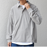 SHIPS any: ブラッシュド マルチボーダー ヘムタック スピンドル ポロシャツ◇