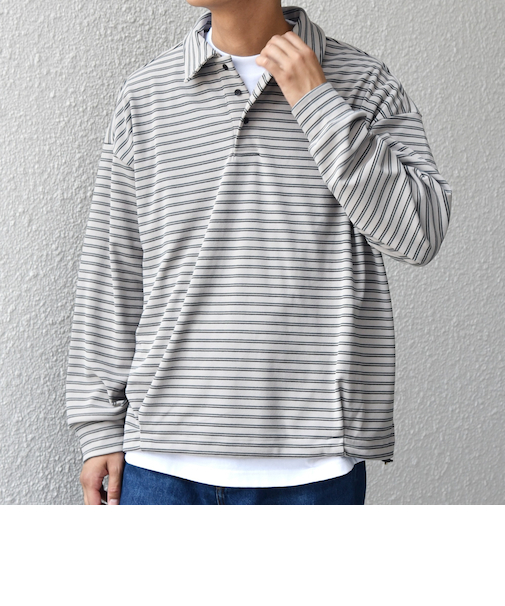 SHIPS any: ブラッシュド マルチボーダー ヘムタック スピンドル ポロシャツ◇