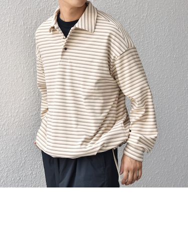 SHIPS any: ブラッシュド マルチボーダー ヘムタック スピンドル ポロシャツ◇